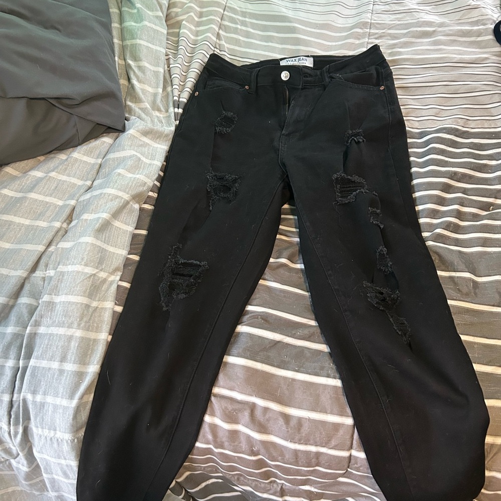 Wax Jean Black Distressed Boyfriend Jeans